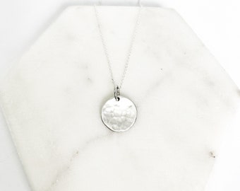 Sterling Silver Hammered Disc Necklace - Moon Necklace - Layered Necklace