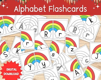 Alphabet Flash Cards, Montessori Educational Activity, ABC Learning Game, A-Z Flashcards, Kids Coloring Sheets