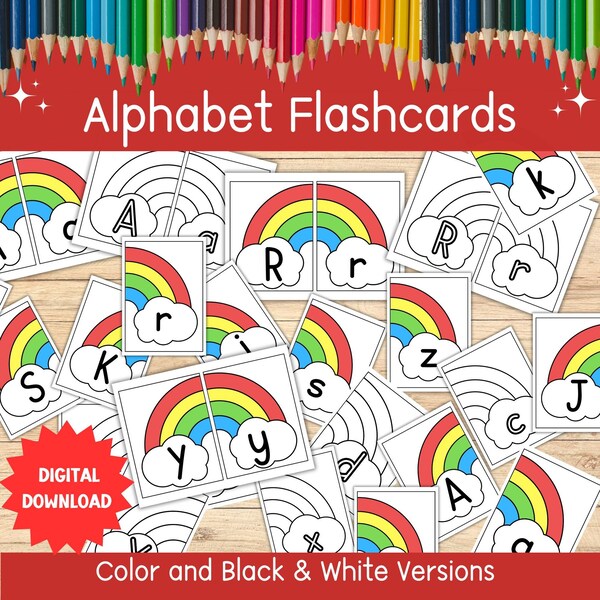 Alphabet Flash Cards, Montessori Educational Activity, ABC Learning Game, A-Z Flashcards, Kids Coloring Sheets