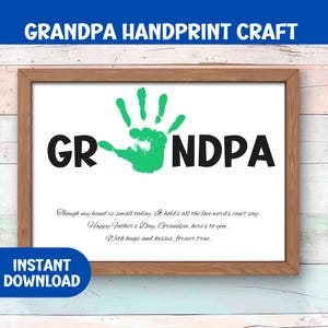 Art empreinte de main pour la fête des pères, cadeau poème de grand-père, travaux manuels pour la classe et l'école à la maison pour enfants, cadeau imprimable pour grand-père, impression DIY