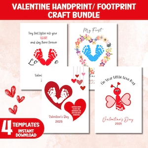 Lot de créations artistiques empreintes de main pour la Saint-Valentin, cadeau souvenir pour bébé, cadeau de la Saint-Valentin pour maman, travaux manuels imprimables pour enfants, carte à faire soi-même