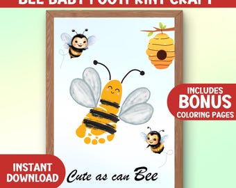 Cute As Can Bee Footprint Art, Kids Spring Classroom Crafts, Toddler Foot Print Memory Keepsake, World Bee Day Kids Preschool Activity