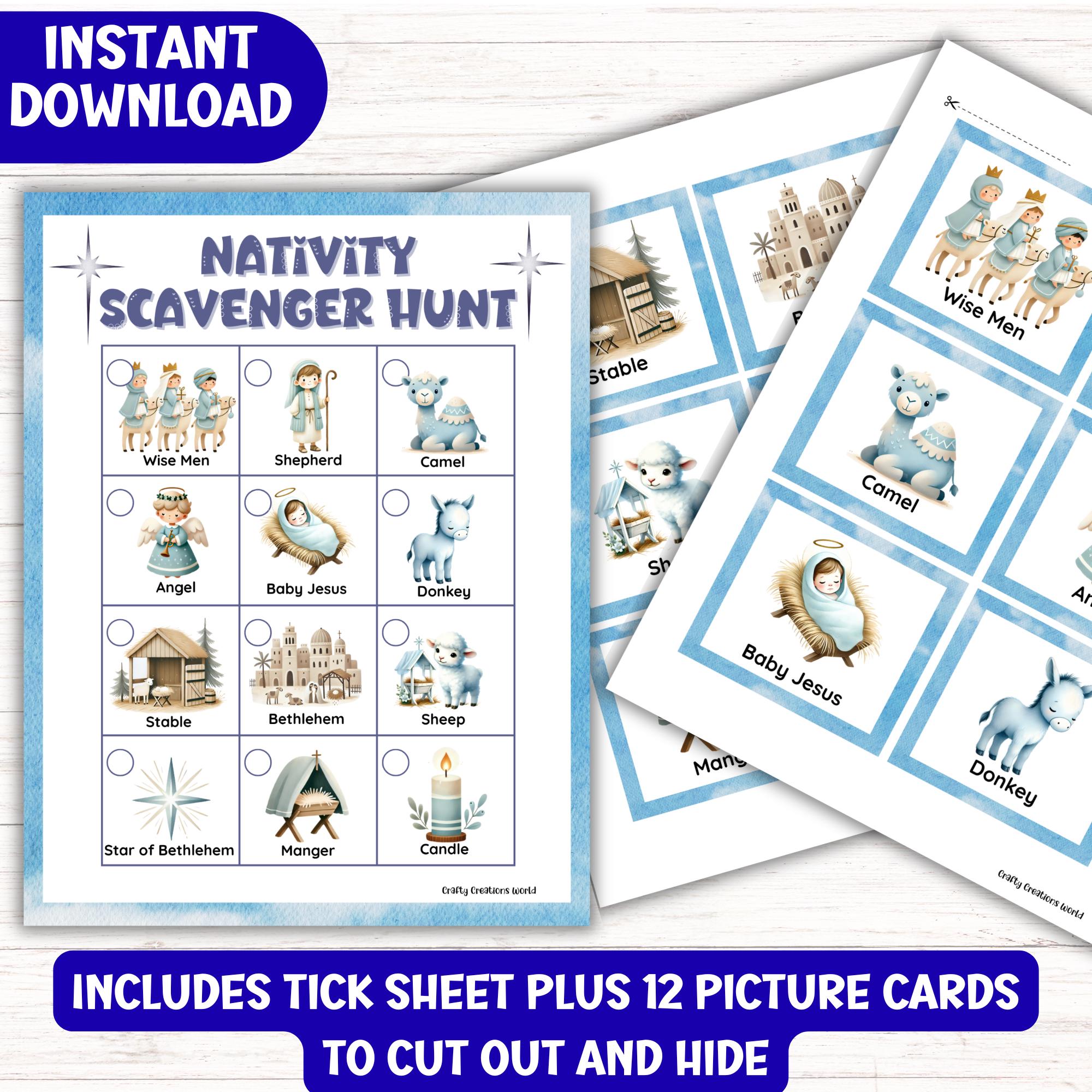 Christmas Scavenger Hunt Game, Nativity Story Activity, Printable Bible ...