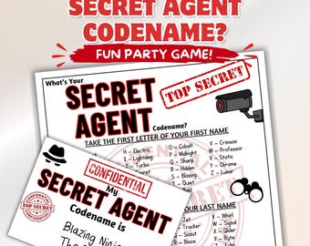 What's Your Secret Agent Name, Spy Codename Generator Game, Mystery Printable Activity for Kids, Secret ID Tag Party Activity, Party Favors