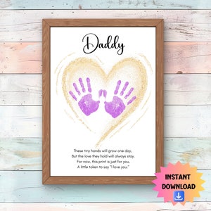 Regalo del Día del Padre, Arte con huellas de manos, Tarjeta de bricolaje para papá, Manualidades para niños en el aula y la escuela en casa, Poema imprimible presente para papá