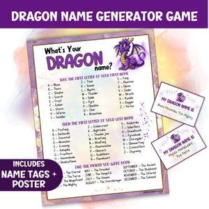 Whats Your Dragon Name Party Game For Kids, Fantasy Name Generator Activity, Printable Mythical Name Tags, Dragon Naming Challenge Download