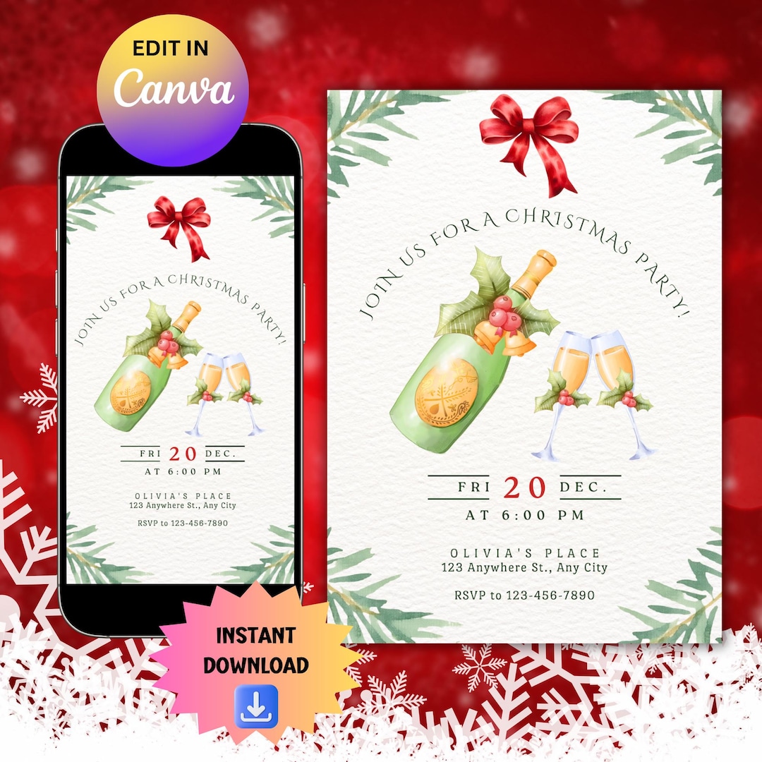 Editable Christmas Party Invitation, Digital Phone Message Evite, Printable Customized Party Invite Template, DIY Holiday Party Download - Etsy Japan