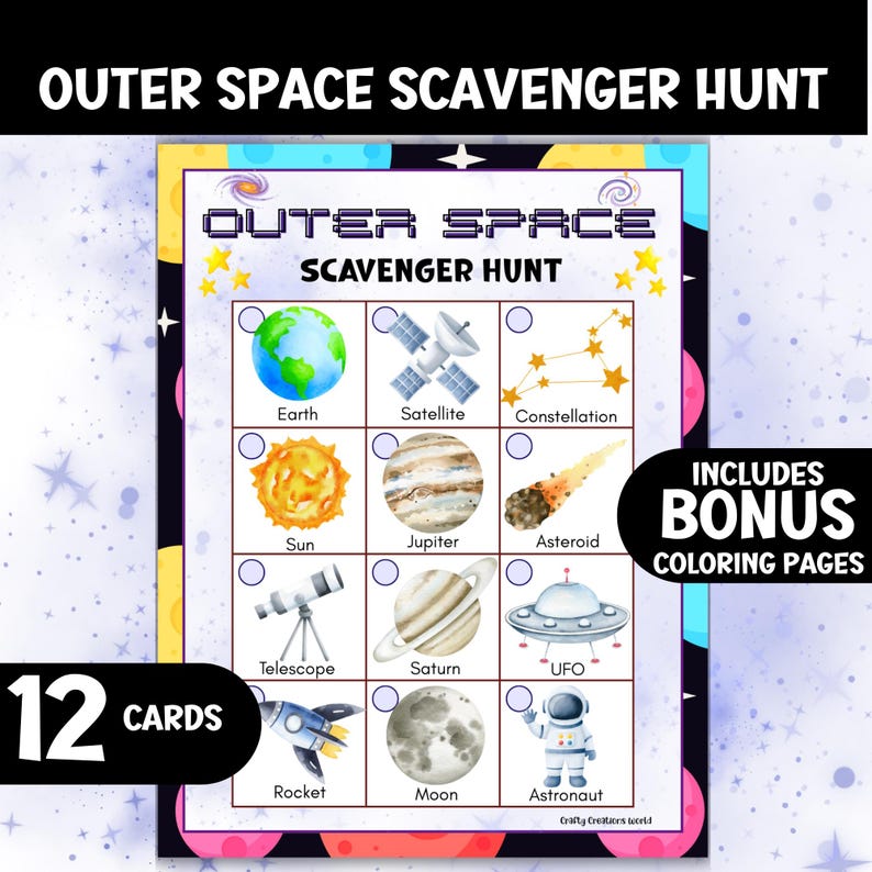 Outer Space Scavenger Hunt for Kids, Indoor or Outdoor Treasure Hunting ...