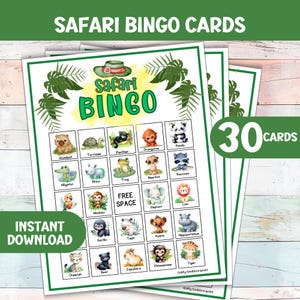 Jeu de bingo Safari, Activité de fête d'enfants à imprimer, Thème des déguisements de la jungle, Jeu de fête d'anniversaire pour enfants, Jeux de famille, Soirée pyjama amusante