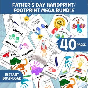 Pacote de arte com impressão de mãos para presente de Dia dos Pais, impressão DIY para crianças, artesanato em sala de aula, seleção de cartões feitos à mão, presente instantâneo para pai, papai.