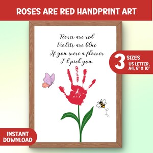 Rosen sind rot Handabdruck, Geschenk für Oma, Geburtstag Blumen-Download, Kinder Handgemacht druckbare, Wand Kunst Handdruck, Vorschulhandwerk