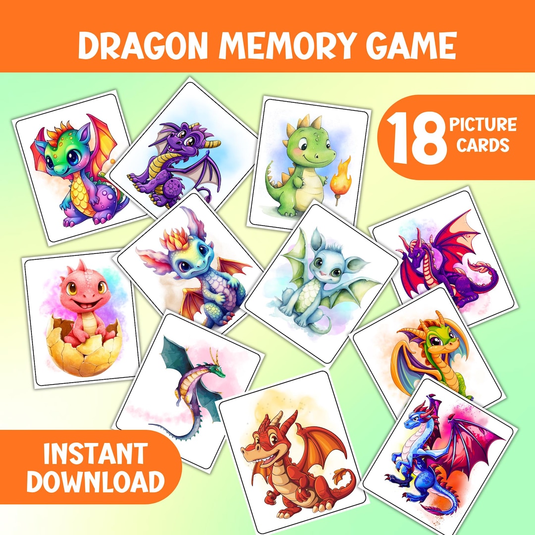 Dragon Flash Card.pdf Dragon Memory Game for Kids, Matching Pairs Cards, Magic Theme Flash ...