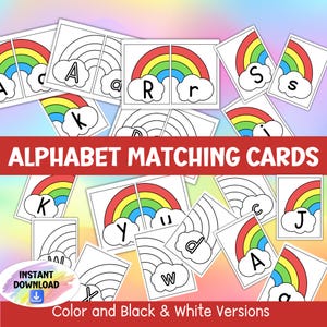 Actividad de tarjetas didácticas para unir el alfabeto, juego educativo Montessori, reconocimiento de letras del abecedario, hojas para colorear de arcoíris para niños, mayúsculas y minúsculas