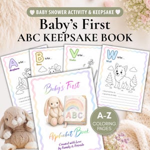 Baby Shower Activity Printable, Baby's First ABC Keepsake Book, Alphabet Coloring Pages, Letters To Baby Memory Book, Guest Book Alternative