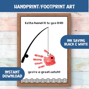 Cadeau fête des pères empreinte de la main art carte imprimable bricolage pour papa enfants classe et école à la maison artisanat cadeau thème pêche pour papa