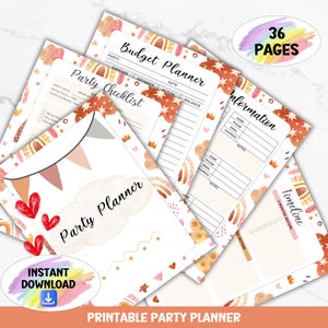 Zestaw do wydrukowania Party Planner, Notatnik organizatora wydarzeń, Lista kontrolna planowania przyjęć, Pakiet planu organizacyjnego, Agenda zajęć w stylu boho
