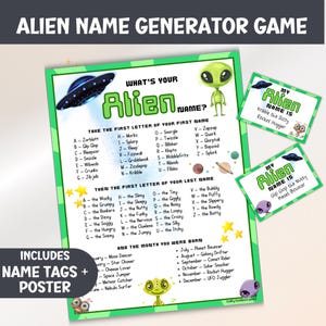 What's Your Alien Name Game For Kids, Birthday Party Space Alias Generator, Printable  Outer Space Name Tags Activity, UFO Name Game