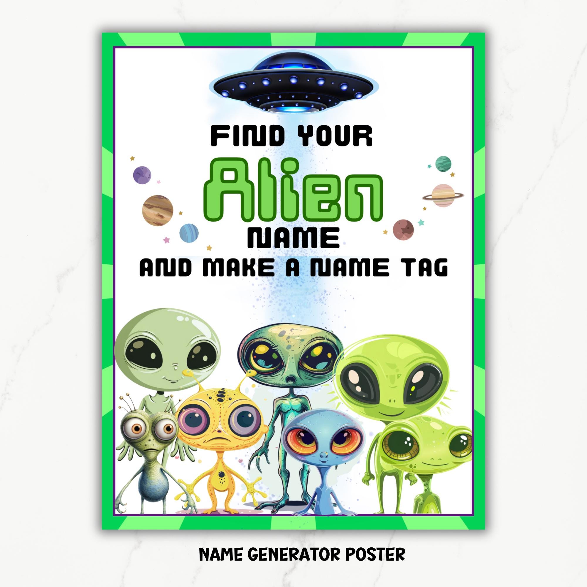What's Your Alien Name Game for Kids, Birthday Party Space Alias ...