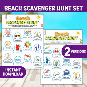 Caça ao tesouro na praia para imprimir para crianças, atividade para férias de verão, jogo de rastreamento e lista de verificação, jogo para festas ao ar livre, busca e descoberta nas férias de verão