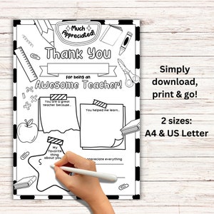 Thank You Teacher Gift End of Year Printable, Kids Appreciation School ...