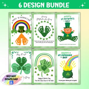 St Patrick's Day Fußabdruck Handabdruck Art Craft Bundle, Klassenzimmer Aktivität, Homeschool Spaß, druckbares Kunsthandwerk für Kinder Kleinkinder, DIY Karten