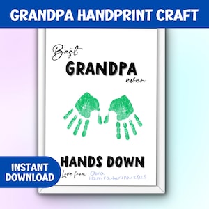 Regalo para abuelo, arte con huellas de manos, tarjeta DIY para abuelo, manualidades para niños, regalo imprimible para abuelo, recuerdo con huellas de manos de niños pequeños.
