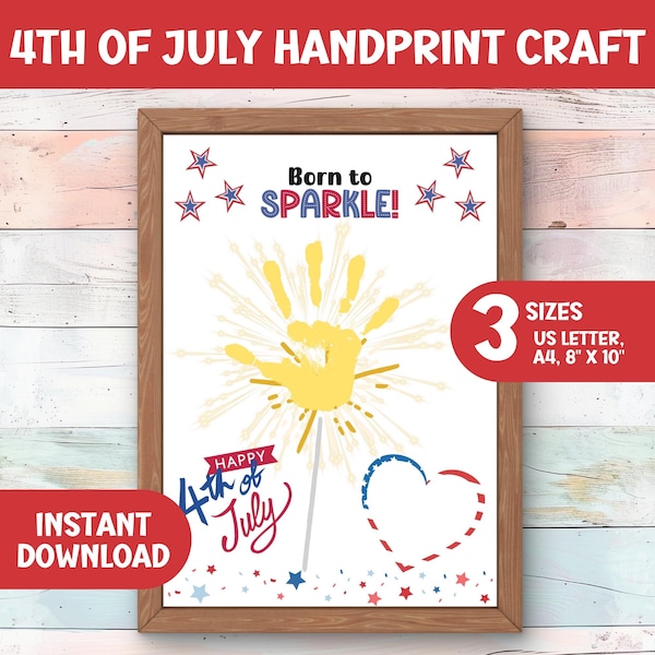 Happy 4th of July Handprint Craft, Easy Printable DIY Art for Toddlers & Preschoolers, American Independence Day Activity For Kids, Sparkler