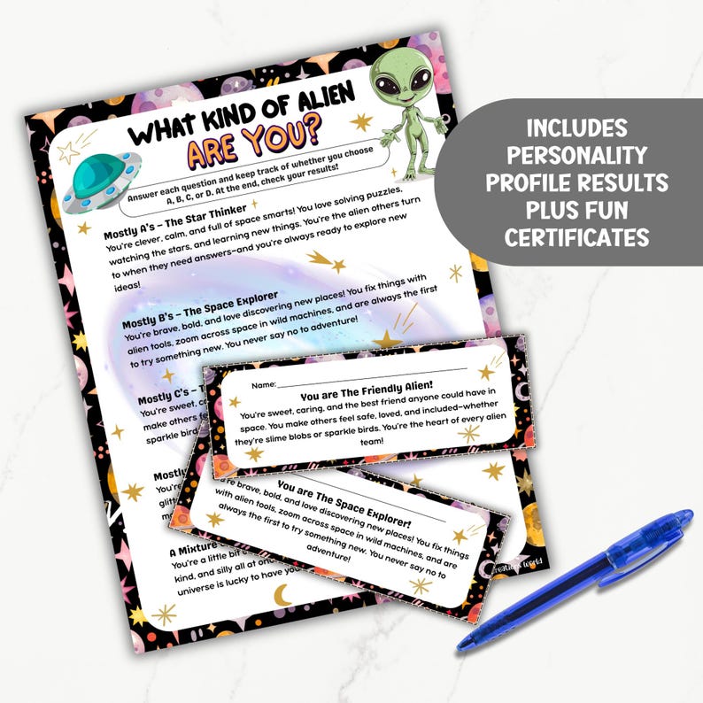 Alien Personality Quiz, What Kind of Alien Are You Game, Printable ...