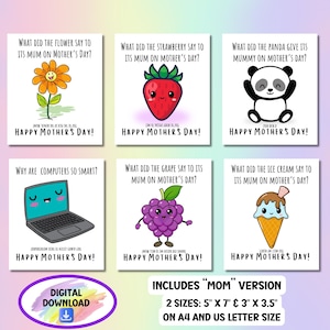 Tarjetas imprimibles para el Día de la Madre, tarjetas de chistes para mamás, etiquetas de regalo divertidas, tarjetas de felicitación para mamás, tarjetas para niños en el aula, envoltura de regalos