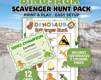 Dinosaur Scavenger Hunt For Kids, Indoor or Outdoor Activity, Treasure Hunt, Printable Party Game, Dinosaur Classroom Activities.