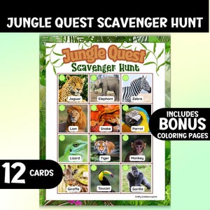 Chasse au trésor Jungle Quest pour enfants, activité de recherche et de rencontre à l'intérieur ou à l'extérieur, chasse à l'aventure pour les vacances, jeu de fête d'anniversaire safari amusant