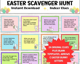 Kids Easter Scavenger Hunt, Fun Childs Indoor Holiday Game, Treasure Hunt Clues,  Easter Egg Hunt Activity, Kids Easter Activities