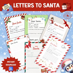 Paquete de cartas a Papá Noel para imprimir, actividades de escritura de cartas para niños, actividades navideñas para el hogar y la escuela, lista de deseos navideños, hojas de trabajo navideñas