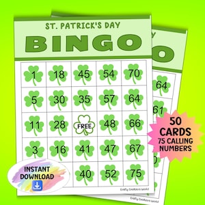 Jeu de bingo pour la Saint-Patrick, activité nocturne de jeux de trèfle porte-bonheur, jeu de fête de la Saint-Patrick, cartes de bingo à téléchargement immédiat, imprimable en classe