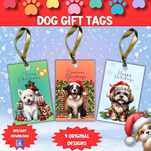 Weihnachten Hund Geschenkanhänger, druckbare Weihnachtsgeschenkanhänger, Tier Liebhaberkarten, Haustier Welpe Geschenkanhänger, sofortiger Download Urlaub Anhänger Set