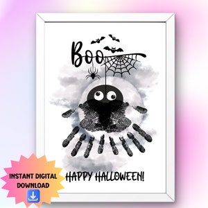 Halloween Handprint Keepsake Wall Art, Cute Spider Craft, Kids DIY Boo Card, Kids Handprint Memory Gift, Preschool Art & Crafts Activity