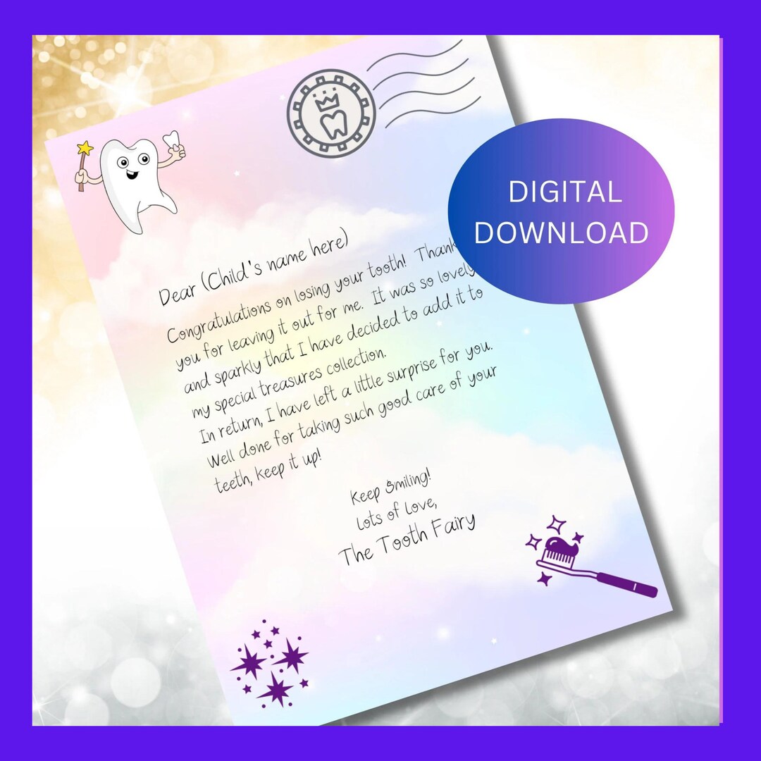 Custom Tooth Fairy Letter, Instant Download, Personalized Fairy ...