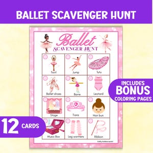 Caça ao tesouro de balé para crianças, caça ao tesouro de bailarina, jogo divertido para festa de aniversário de meninas, atividades de combinação de cartas em sala de aula.