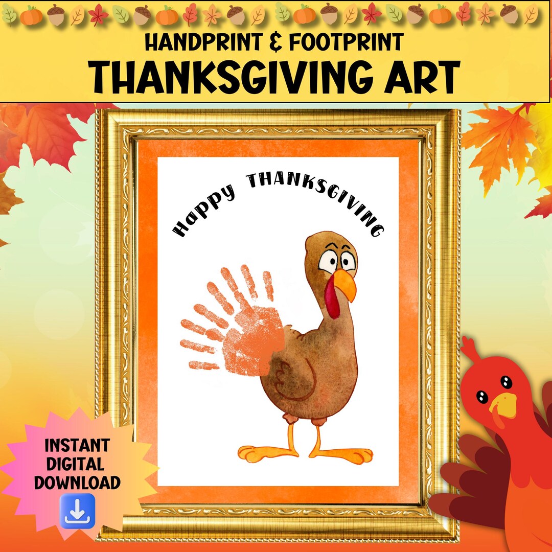 Thanksgiving Handprint Art, Fall Turkey Keepsake Gift, Thanksgiving ...
