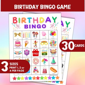 Geburtstags-Bingospiel, Kinder-Geburtstags-Partyspiel, sofortiger Download Bingokarten, Klassenzimmer druckbare, Passende Aktivität, Bild Bingo.