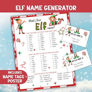 Whats Your Elf Name Christmas Game, Fun Name Generator Activity, Printable Holiday Funny Name Tags, Kids Party Instant Download, Elves Game
