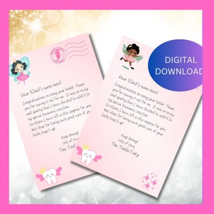 Lettre de fée des dents personnalisée, téléchargement immédiat, certificat de fée personnalisé, note de fée des dents, reçu de dent imprimable, premier souvenir de dent