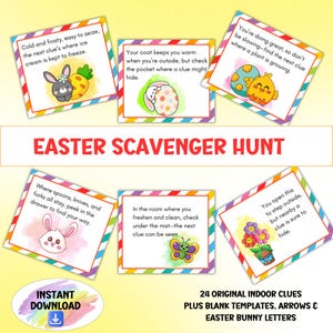 Druckbare Osterei-Schnitzeljagd, Indoor-Schatzsuche-Hinweiskarten, Kinder-Osterhase suchen & finden, verstecken und suchen Herausforderungsspiel