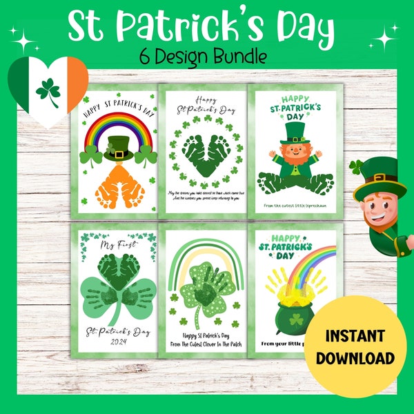 St Patrick's Day Footprint Handprint Art Craft Bundle, Classroom Activity, Homeschool Fun, Printable Crafts for Kids Toddlers, DIY Cards