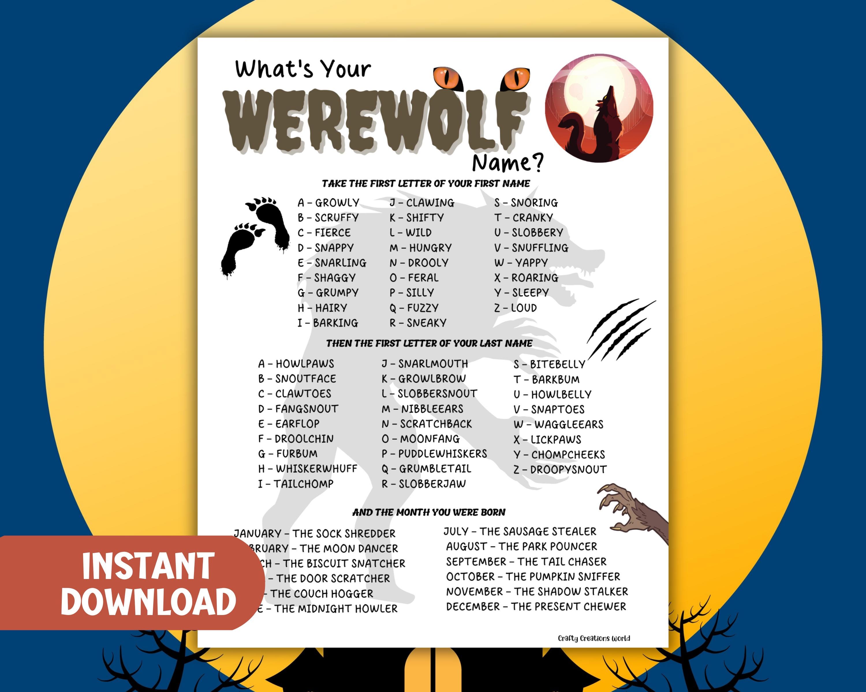 Werewolf Names Werewolf Hero Name Ideas