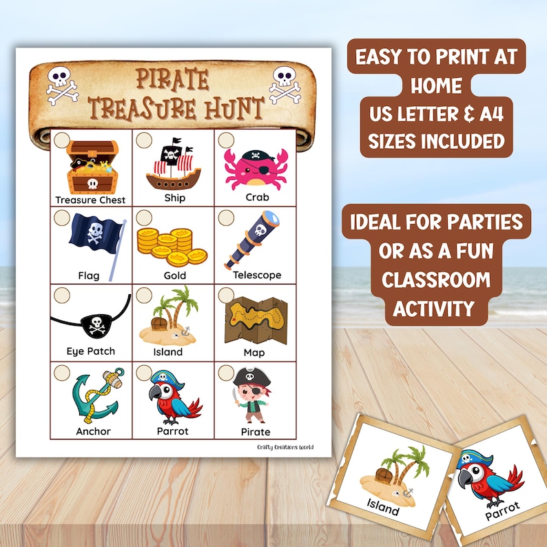 Pirate Scavenger Hunt Game for Kids, Indoor or Outdoor Treasure Hunt ...