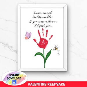 Valentinstag Handabdruck, Geschenk für Oma, Muttertag Druck, Geburtstag Blume Download, Kinder handgefertigt druckbare, Wand Kunst Handdruck
