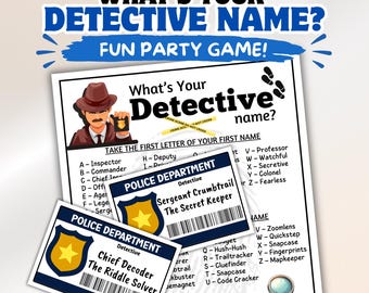 What's Your Detective Name Game For Kids, Birthday Party Label Generator, Printable  Name Tags Activity, Secret Agent Police Badge Download