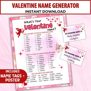 Whats Your Valentine Name Party Game For Kids, Name Generator Activity, Printable Funny Name Tags, Instant Download