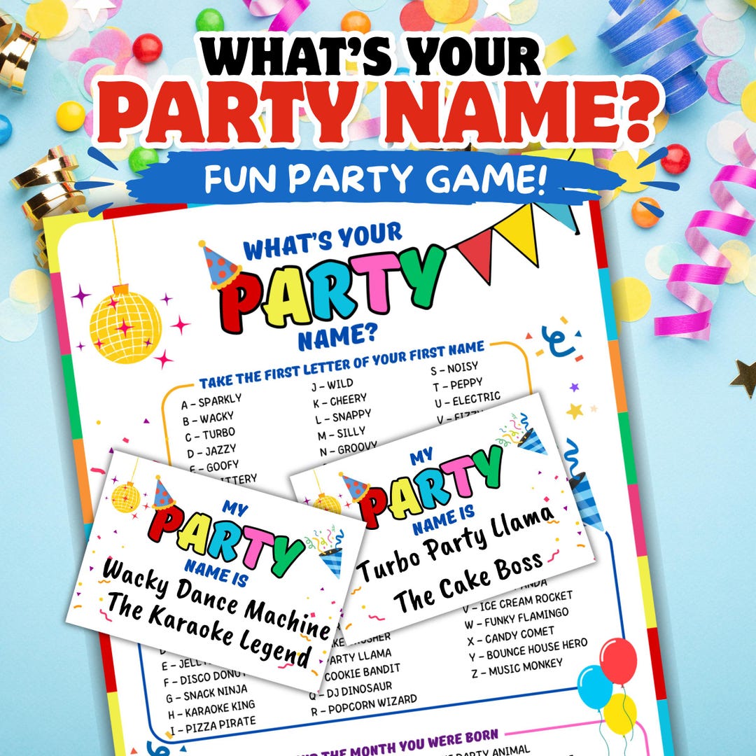 What's Your Party Name Game, Party Name Generator Printable for Kids ...